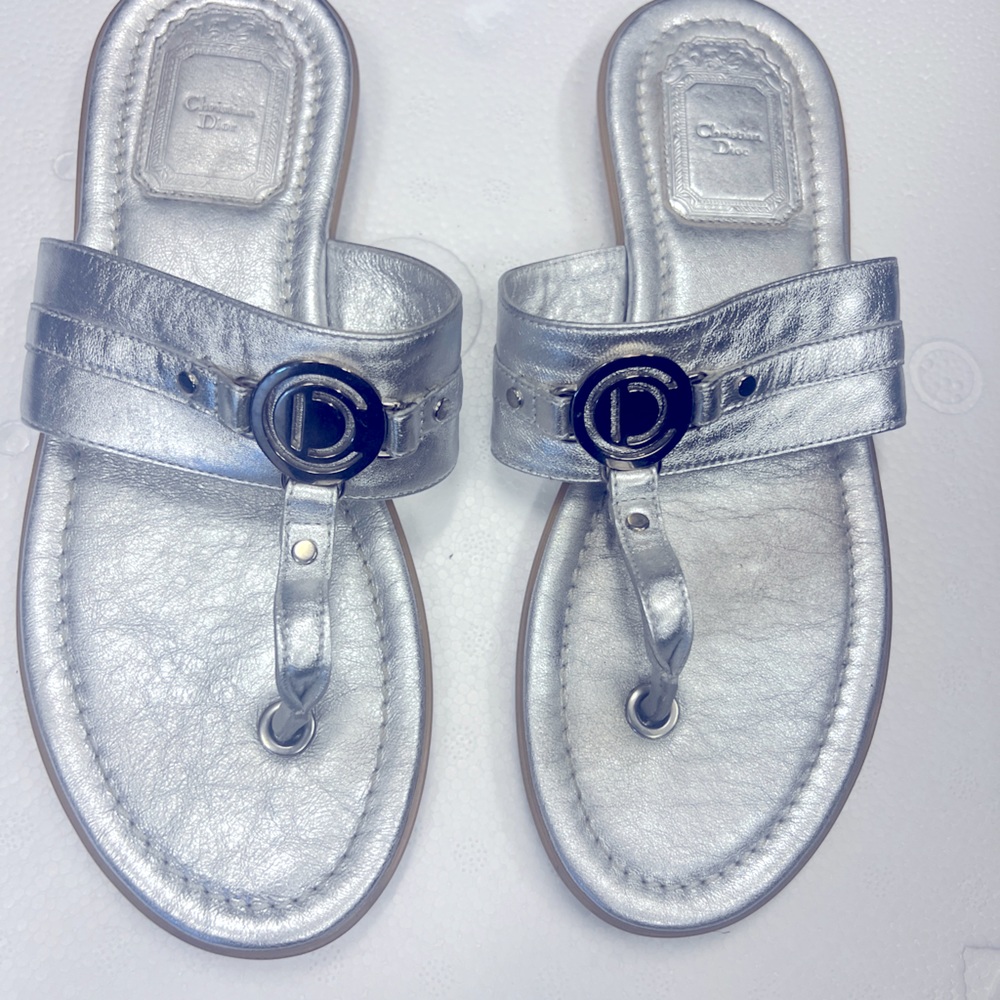 Beautiful silver Christine Dior slippers, size 36.5